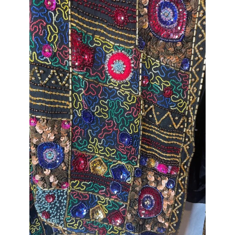 Vintage Lew Magram Artsy Beaded Sequin Cropped Multi Color Blazer Jacket Sz. S - Picture 3 of 9